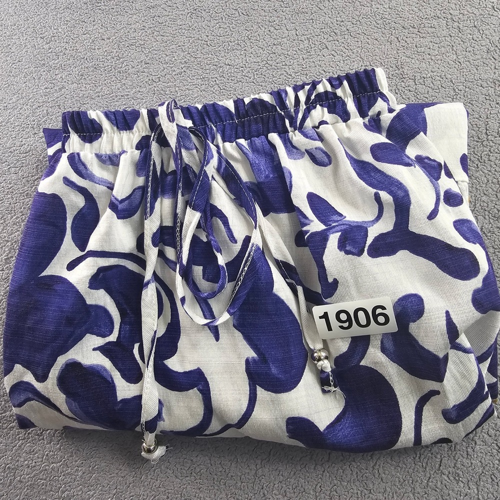 Mlle Gabrielle Tiered Broomstick Maxi Skirt Women M White Blue Floral Drawstring - Picture 10 of 10